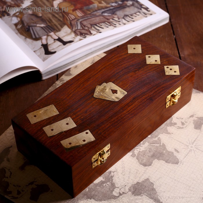 Игра 3 в 1 (игральные кости, домино, карты) шкатулка дерево 24x11x5.5 см
Игра 3 в 1 (игральные кости, домино, карты) шкатулка дерево 24x11x5.5 см