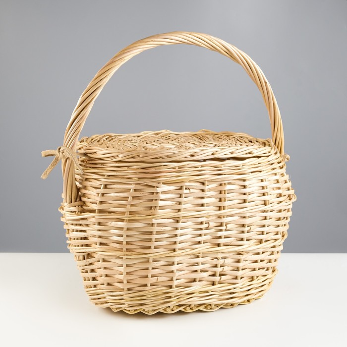 фото Корзина «хозяйственная», с крышкой, 17/26×30/38×22/42 см, ручное плетение, ива