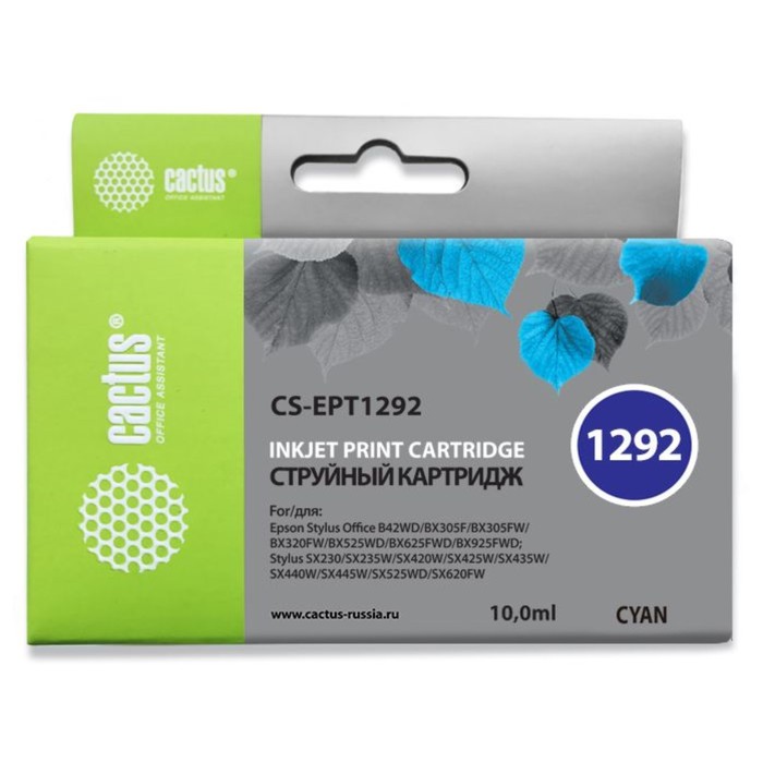 Картридж струйный Cactus CS-EPT1292 голубой для Epson B42/BX305/BX305F/BX320/BX525/BX625/SX420/SX425
Картридж струйный Cactus CS-EPT1292 голубой для Epson B42/BX305/BX305F/BX320/BX525/BX625/SX420/SX425