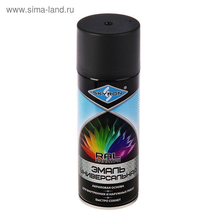 Эмаль универсальная акриловая SKYRON, черная матовая (RAL 9005), 520 мл.
Эмаль универсальная акриловая SKYRON, черная матовая (RAL 9005), 520 мл.