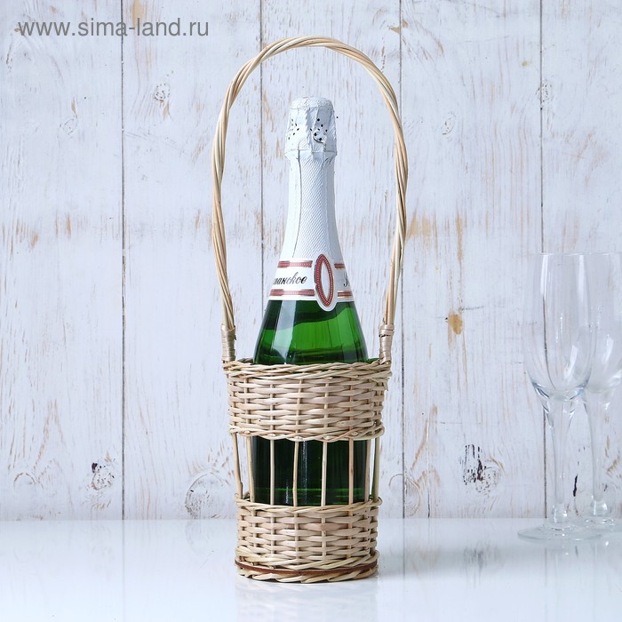 фото Корзина «праздник», под бутылку шампанского, 10х10х14/37 см, лоза