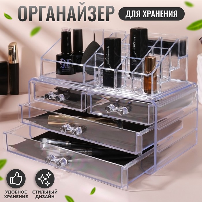 Бокс для хранения маникюрных/косметических принадлежностей, 20 секций, 4 выдвижных ящика, цвет прозрачный
Бокс для хранения маникюрных/косметических принадлежностей, 20 секций, 4 выдвижных ящика, цвет прозрачный