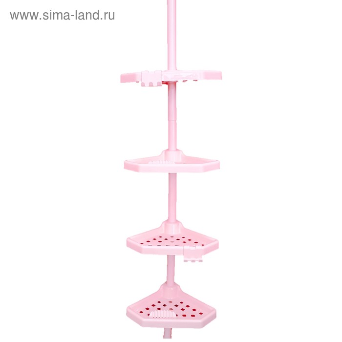 фото Угловая полка, телескопическая пластиковая трубка, размер 135-260 см, 4 полки, 2 крючка, цвет розовый primanova