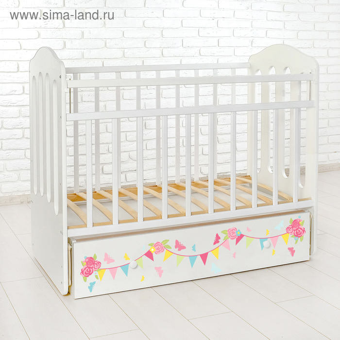 Детская кроватка «Доченька» на маятнике, с ящиком, цвет белый
Детская кроватка «Доченька» на маятнике, с ящиком, цвет белый