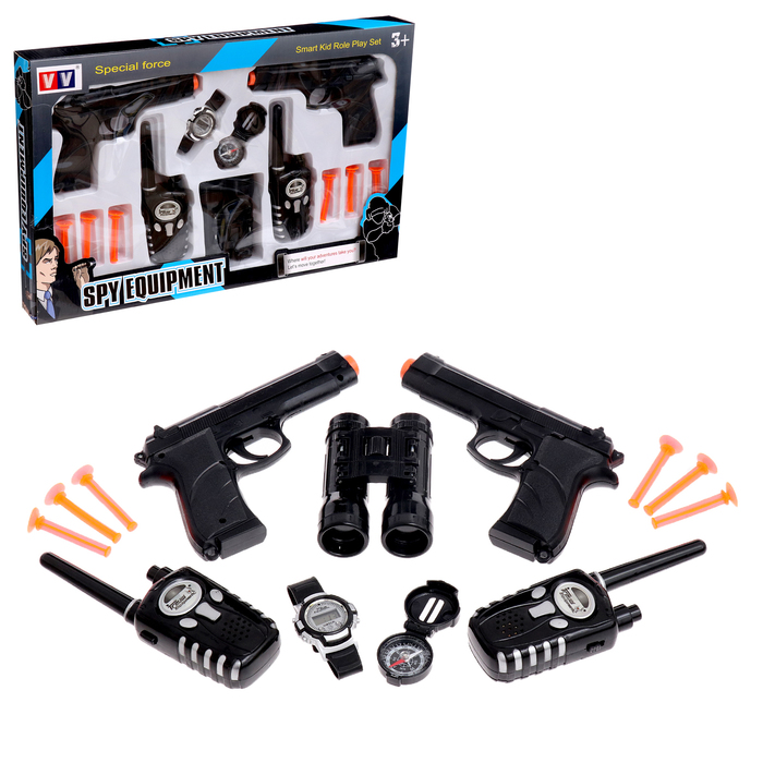 фото Игровой набор шпиона «двойной агент»: 2 пистолета, 2 рации, часы, компас, бинокль
