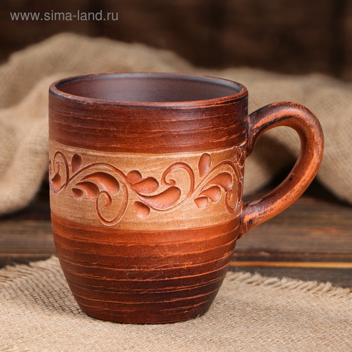 Чашка "Чайная", роспись ангобом, красная глина, 0.35 л 
Чашка "Чайная", роспись ангобом, красная глина, 0.35 л