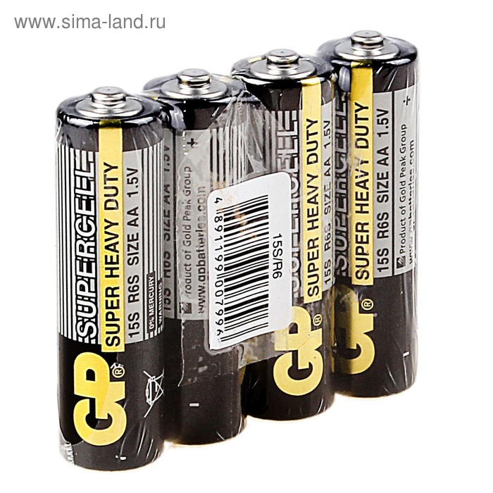 фото Батарейка солевая gp supercell super heavy duty, aa, r6-4s, 1.5в, спайка, 4 шт.