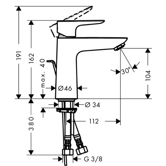 фото Смеситель для раковины hansgrohe talis e 71710000, 110 мм, с донным клапаном