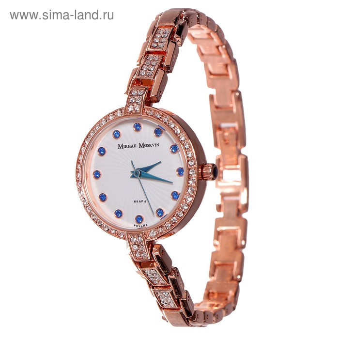 фото Часы наручные женские "михаил москвин", белый циферблат, золотистый браслет, 577-8-2