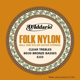 Струны для акустической гитары D'Addario EJ33 Folk Nylon шарик на конце, нейлон/брон 80/20
Струны для акустической гитары D'Addario EJ33 Folk Nylon шарик на конце, нейлон/брон 80/20