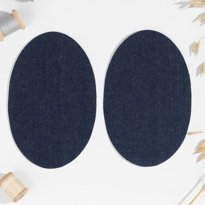 фото Заплатки для одежды, 15,5 × 9,5 см, термоклеевые, пара, цвет синий джинс арт узор