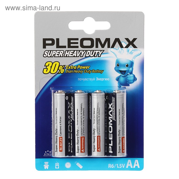 Батарейка солевая Pleomax Super Heavy Duty, AA, R6-4BL, 1.5В, блистер, 4 шт.
Батарейка солевая Pleomax Super Heavy Duty, AA, R6-4BL, 1.5В, блистер, 4 шт.