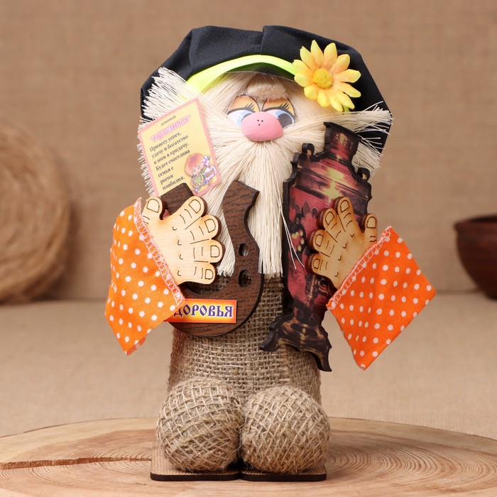 фото Оберег-домовой "кузя в кепке, с самоваром и подковой", 26х15х12 см