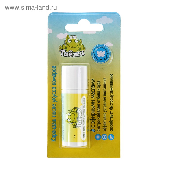 Карандаш после укусов комаров "Таёжа" с эфирными маслами, 4 г
Карандаш после укусов комаров "Таёжа" с эфирными маслами, 4 г
