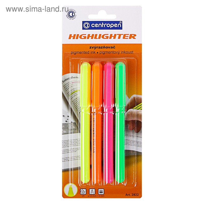 Набор маркеров текстовыделителей, 4 цвета, Centropen 2822, 3.3 мм, блистер, европодвес
Набор маркеров текстовыделителей, 4 цвета, Centropen 2822, 3.3 мм, блистер, европодвес
