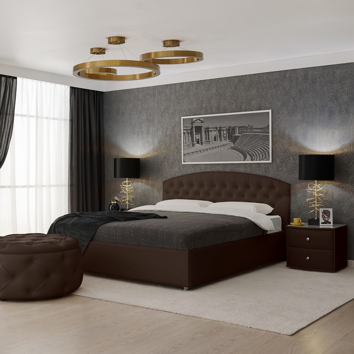 фото Кровать «пальмира» без пм, 140 х 200 см, встроенное основание, экокожа, цвет коричневый архитектория