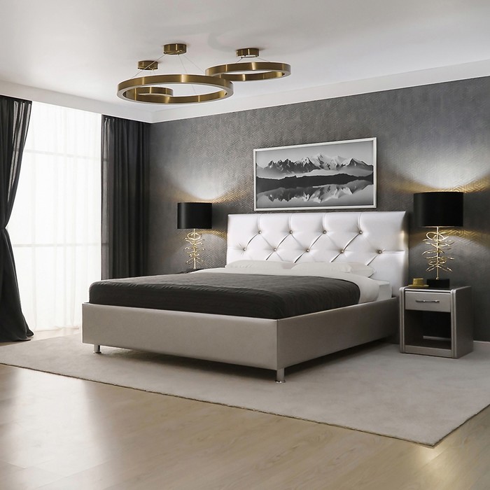 фото Кровать «монблан» без пм, 160 х 200 см, встроенное основание, экокожа, цвет белый архитектория