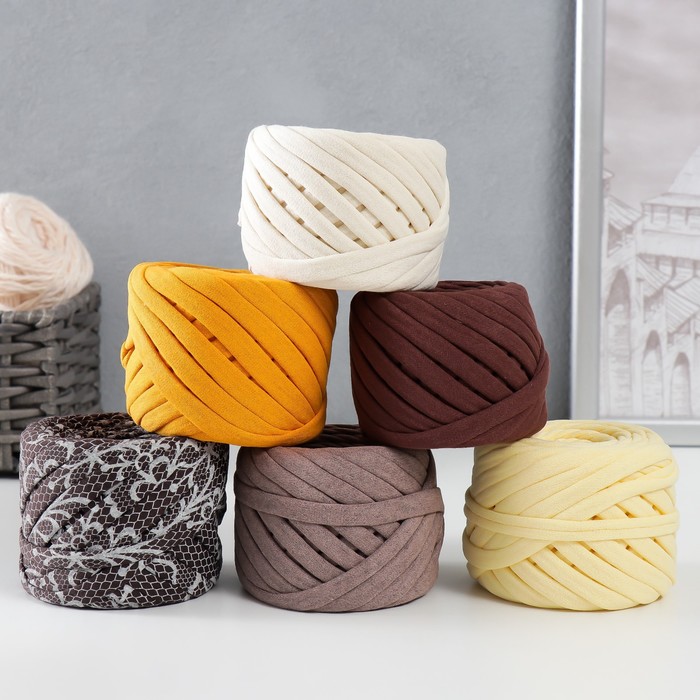 фото Пряжа трикотажная 25м/85гр, ширина нити 7-9мм, набор 6 шт (ассорти 3) микс елена и ко