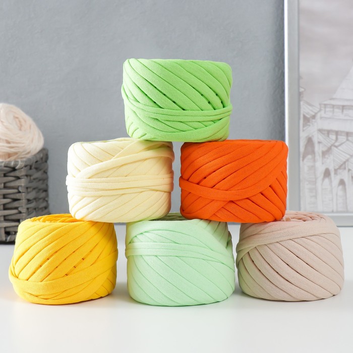 фото Пряжа трикотажная 25м/85гр, ширина нити 7-8 мм, набор 6 шт (ассорти 4) микс елена и ко