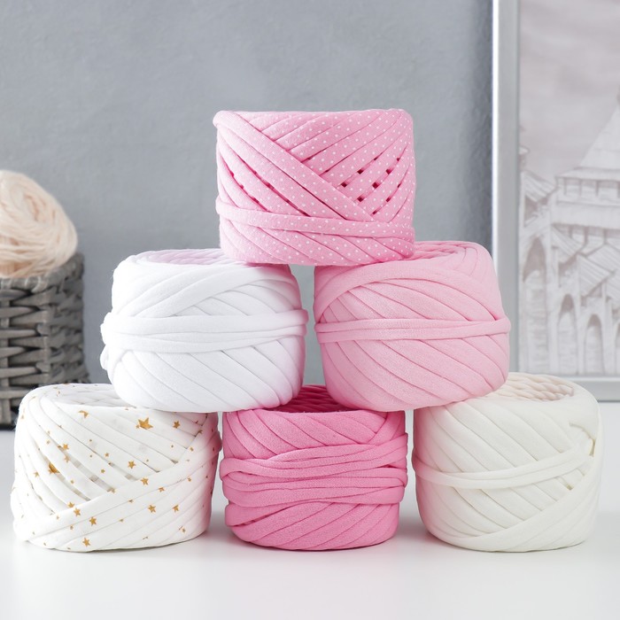 фото Пряжа трикотажная 25м/85гр, ширина нити 7-8 мм, набор 6 шт (ассорти 6) микс елена и ко