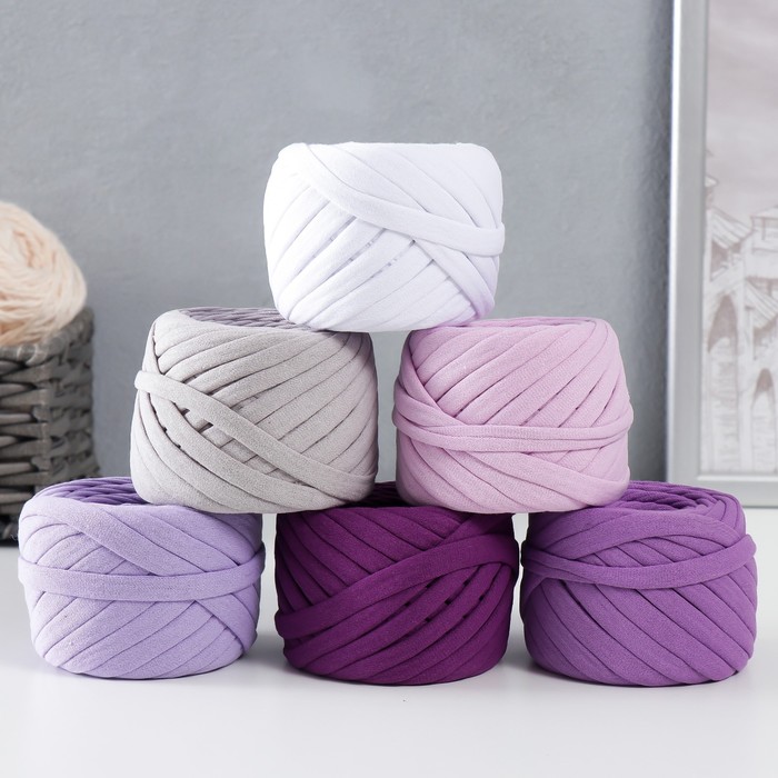 фото Пряжа трикотажная 25м/85гр, ширина нити 7-8 мм, набор 6 шт (ассорти 8) микс елена и ко