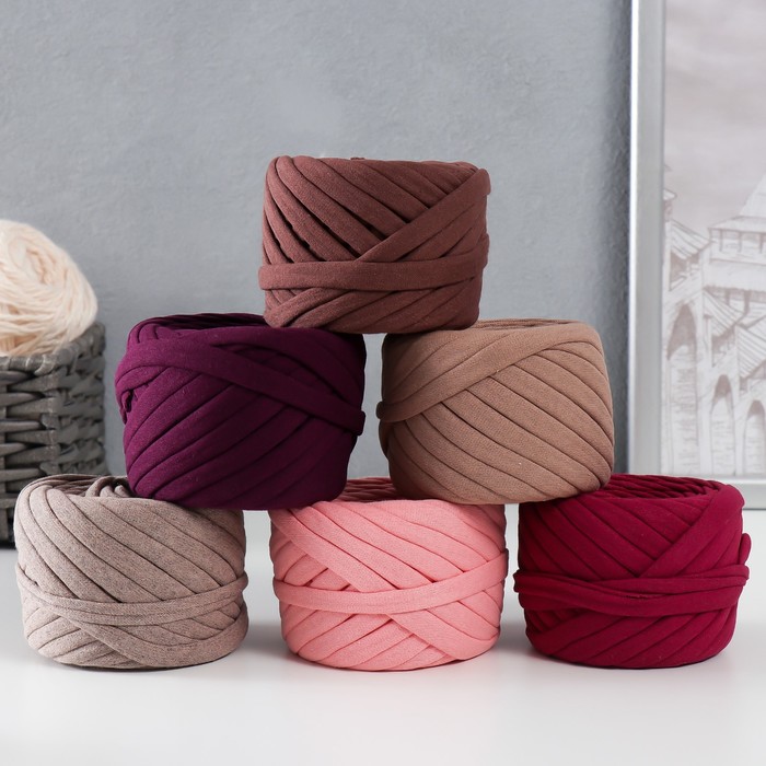 фото Пряжа трикотажная 25м/85гр, ширина нити 7-8 мм, набор 6 шт (ассорти 12) микс елена и ко