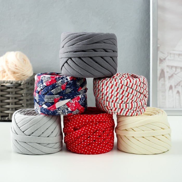 фото Пряжа трикотажная 25м/85гр, ширина нити 7-8 мм, набор 6 шт (ассорти 1) елена и ко