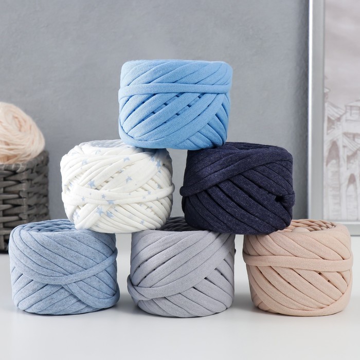 фото Пряжа трикотажная 25м/85гр, ширина нити 7-8 мм, набор 6 шт (ассорти 11) микс елена и ко