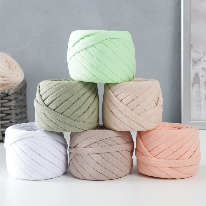 фото Пряжа трикотажная 25м/85гр, ширина нити 7-8 мм, набор 6 шт (ассорти 13) микс елена и ко