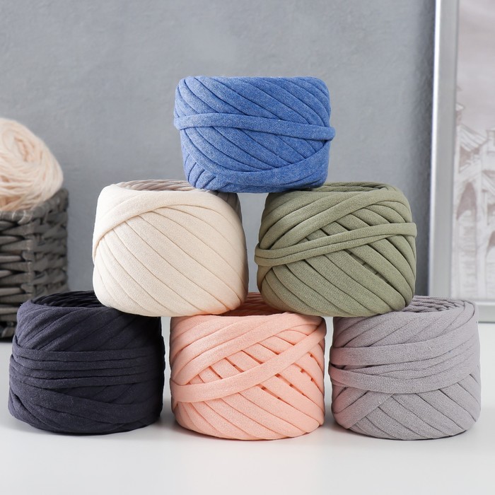 фото Пряжа трикотажная 25м/85гр, ширина нити 7-8 мм, набор 6 шт (ассорти 14) микс елена и ко