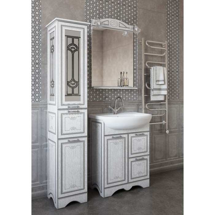 фото Тумба «адель 65», цвет белый/патина серебро, с раковиной «стелла 65» sanflor