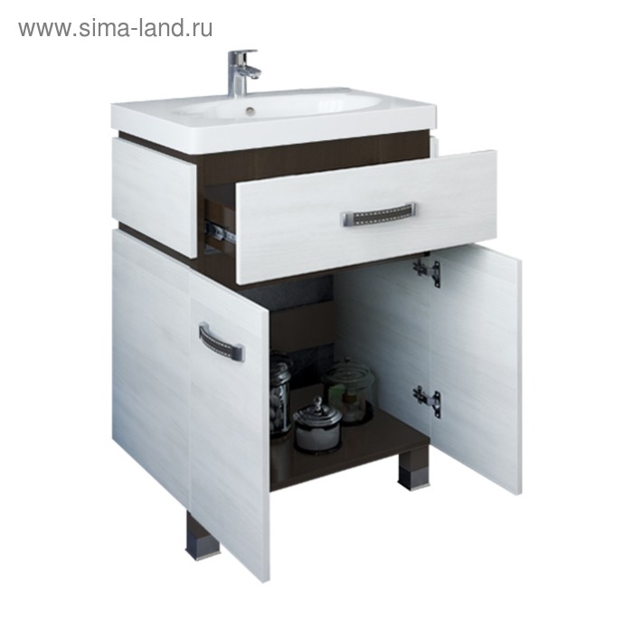 фото Тумба «техас 60», цвет венге/северное дерево, светлое, с раковиной «калипсо 60» sanflor