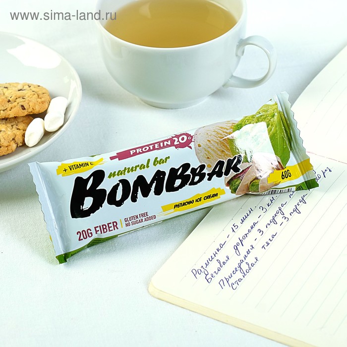 Протеиновый батончик Bombbar фисташковый пломбир, спортивное питание, 60 г 
Протеиновый батончик Bombbar фисташковый пломбир, спортивное питание, 60 г