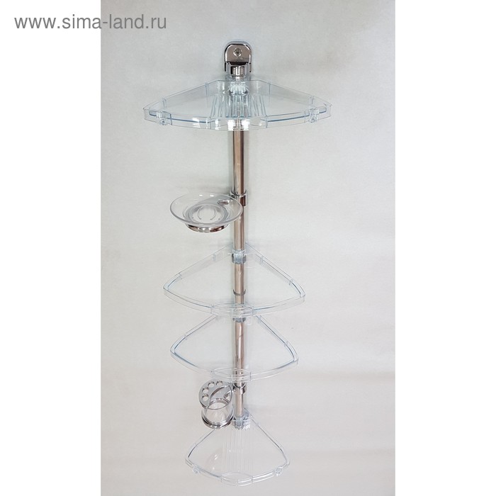 фото Угловая полка, алюминиевая трубка, 4 полки, мыльница и стакан, цвет прозрачно-натуральный primanova