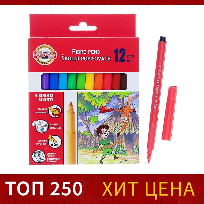 Фломастеры 12 цветов Koh-I-Noor 1002/12 смываемые, трёхгранные, картонная упаковка, европодвес
Фломастеры 12 цветов Koh-I-Noor 1002/12 смываемые, трёхгранные, картонная упаковка, европодвес