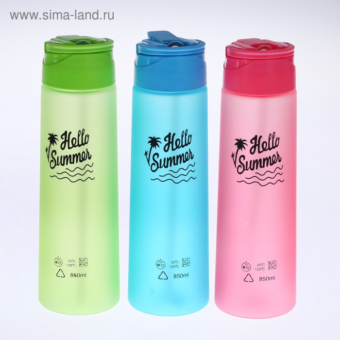 фото Бутылка для воды "hello summer", 850 мл, матовая, крышка с трубкой, 7.5х30 см