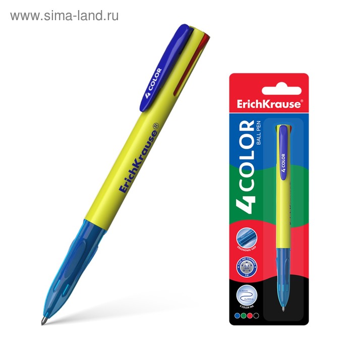 Ручка шариковая автоматическая 4-х цветная Erich Krause 4 COLOR, узел 0.7 мм, чернила: синие, чёрные, красные, зелёные, в блистере
Ручка шариковая автоматическая 4-х цветная Erich Krause 4 COLOR, узел 0.7 мм, чернила: синие, чёрные, красные, зелёные, в блистере