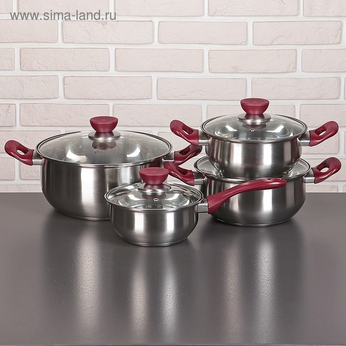Набор посуды «Черри», 4 предмета: 3 кастрюли 2/3/5 л, ковш 1,5 л, стеклянные крышки, капсульное дно, цвет ручек бордовый
Набор посуды «Черри», 4 предмета: 3 кастрюли 2/3/5 л, ковш 1,5 л, стеклянные крышки, капсульное дно, цвет ручек бордовый