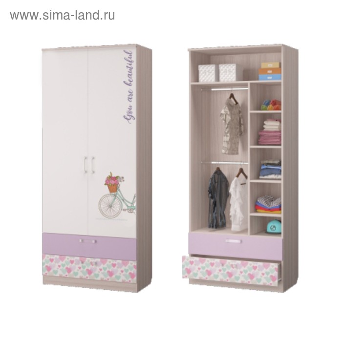 Шкаф для одежды с 2-мя ящиками Адель, 901х446х2136, Ясень светлый/Белый 
Шкаф для одежды с 2-мя ящиками Адель, 901х446х2136, Ясень светлый/Белый