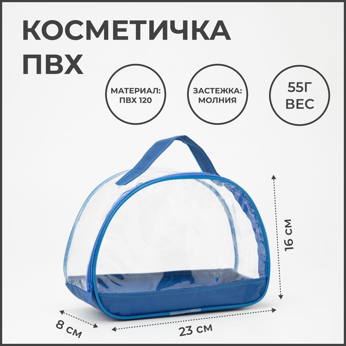 фото Косметичка на молнии, с ручкой, цвет голубой