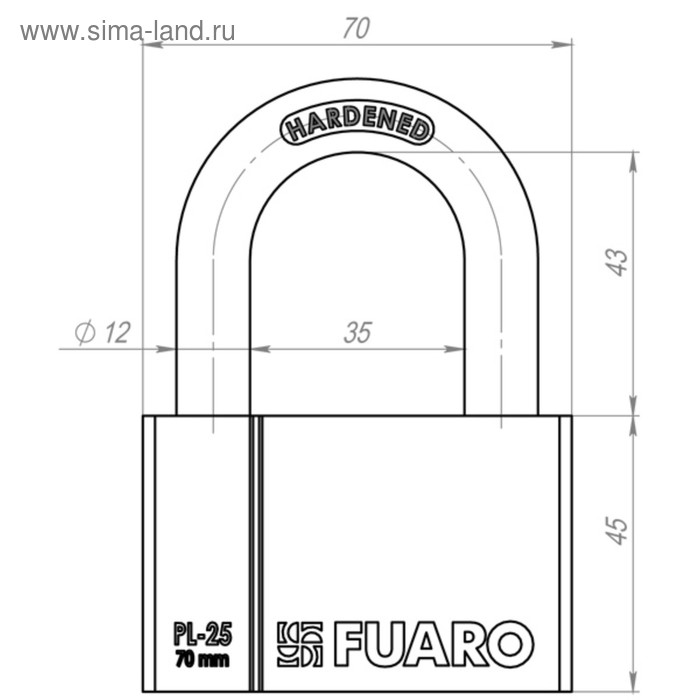 фото Замок навесной fuaro pl-2570, 70 мм, 4 финских ключа
