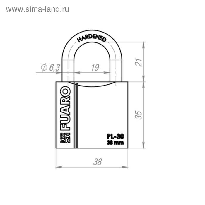 фото Замок навесной fuaro pl-3038, 38 мм, 3 английских ключа
