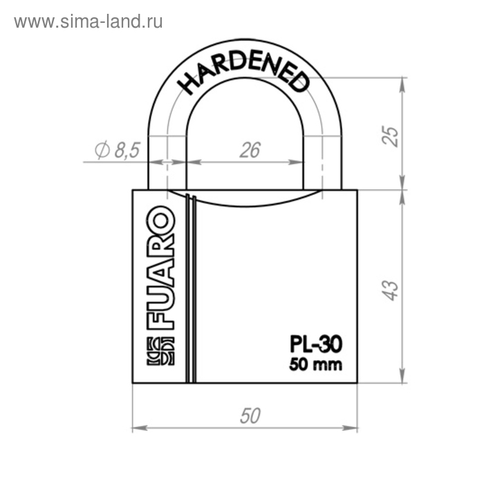 фото Замок навесной fuaro pl-3050, 50 мм, 3 английских ключа