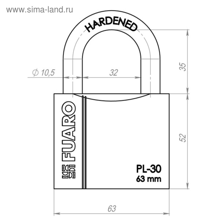 фото Замок навесной fuaro pl-3063, 63 мм, 3 английских ключа