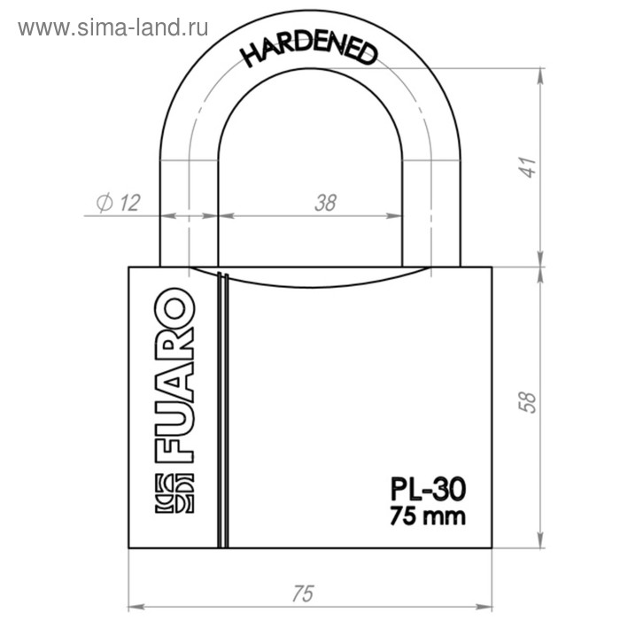 фото Замок навесной fuaro pl-3075, 75 мм, 3 английских ключа