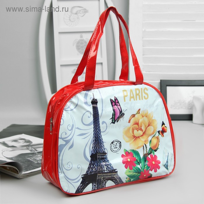 фото Косметичка-сумочка, отдел на молнии, ручки, цвет красный