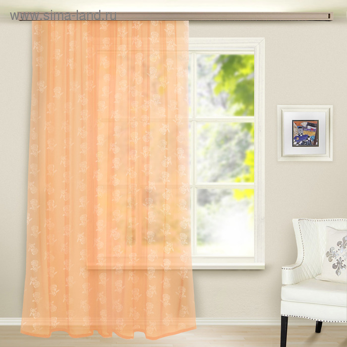 Тюль, размер 200х260 см, тиснение роза, цвет персик, вуаль 
Тюль, размер 200х260 см, тиснение роза, цвет персик, вуаль