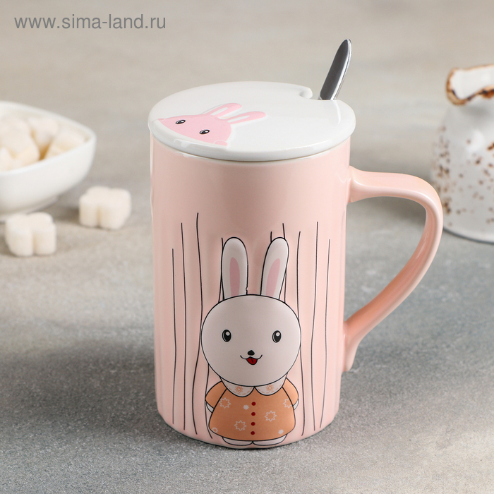 Кружка «Зая», 400 мл, с керамической крышкой и ложкой, рисунок МИКС 
Кружка «Зая», 400 мл, с керамической крышкой и ложкой, рисунок МИКС