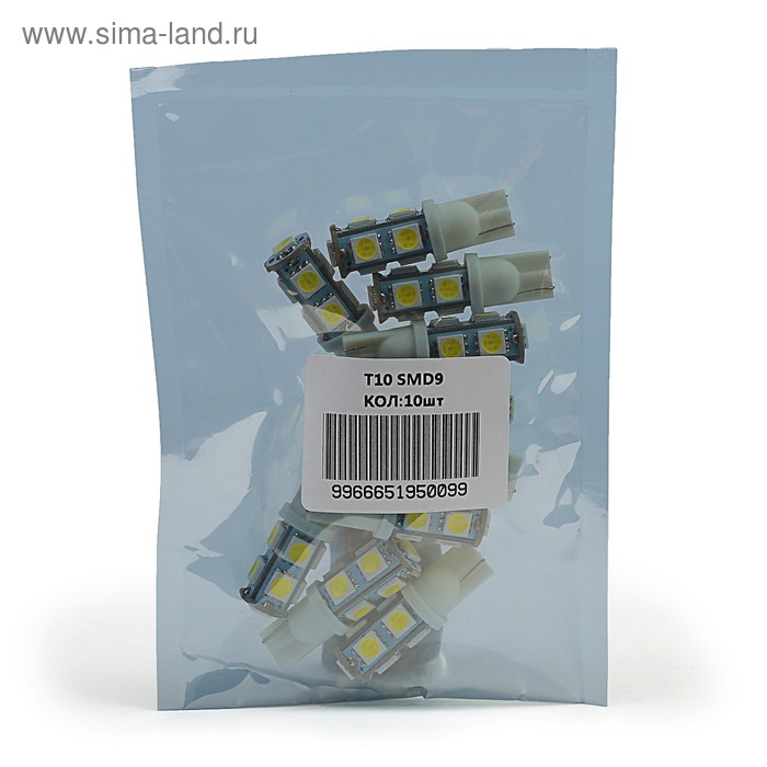 Лампа светодиодная KS, Т10 (W2,1-9,5d), 12 В, белая, 9 SMD 5050 диодов, б/цокольная
Лампа светодиодная KS, Т10 (W2,1-9,5d), 12 В, белая, 9 SMD 5050 диодов, б/цокольная