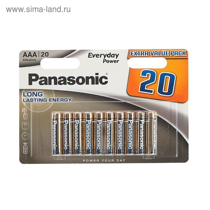 Батарейка алкалиновая Panasonic Everyday Power, AAA, LR03-20BL, 1.5В, блистер, 20 шт.
Батарейка алкалиновая Panasonic Everyday Power, AAA, LR03-20BL, 1.5В, блистер, 20 шт.